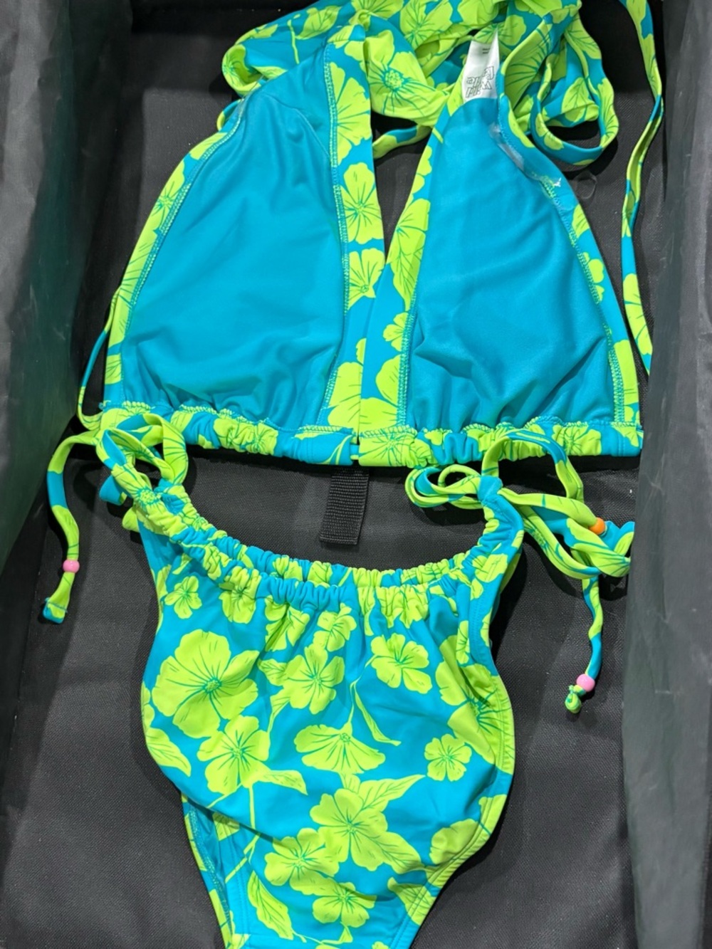 wild fable Neon Yellow Floral Bikini Set on Teal X - Picture 2 of 4